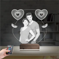 Kalp Melek Sevgiliye Hediye Fotoğraflı 3D Lamba - Masa Gece Lambası