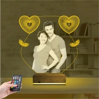 Kalp Melek Sevgiliye Hediye Fotoğraflı 3D Lamba - Masa Gece Lambası