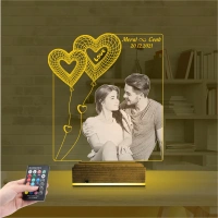 Kalp Balon Sevgiliye Hediye Fotoğraflı 3D Lamba - Masa Gece Lambası