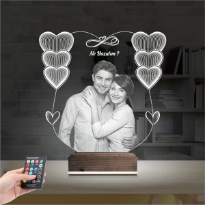 Kalp Sevgiliye Hediye Fotoğraflı 3D Lamba - Masa Gece Lambası