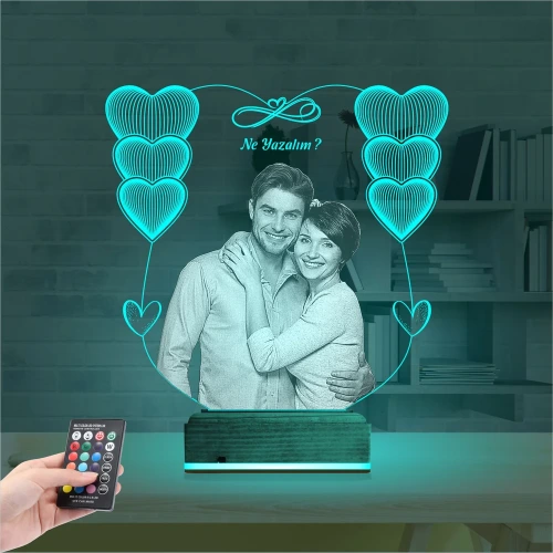 Kalp Sevgiliye Hediye Fotoğraflı 3D Lamba - Masa Gece Lambası