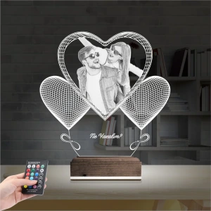Kalp Sevgiliye Hediye Fotoğraflı 3D Lamba - Masa Gece Lambası