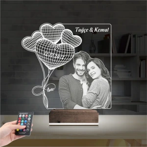 Kalp Sevgiliye Hediye Fotoğraflı 3D Lamba - Masa Gece Lambası