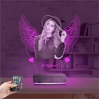 Kalp Melek Sevgiliye Hediye Fotoğraflı 3D Lamba - Masa Gece Lambası