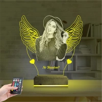 Kalp Melek Sevgiliye Hediye Fotoğraflı 3D Lamba - Masa Gece Lambası