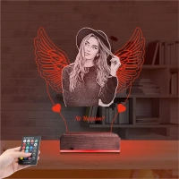 Kalp Melek Sevgiliye Hediye Fotoğraflı 3D Lamba - Masa Gece Lambası