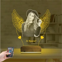 Kalp Melek Sevgiliye Hediye Fotoğraflı 3D Lamba - Masa Gece Lambası
