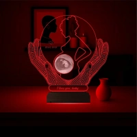 Ultrason Anneye Hediye Fotoğraflı 3D Lamba - Masa Gece Lambası