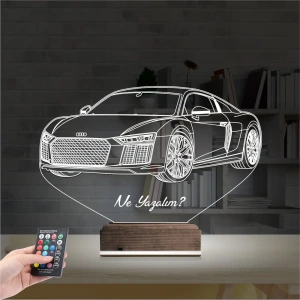 Spor Araba Audi Kişiye Özel 3D Lamba - Masa Gece Lambası