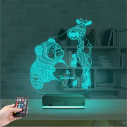 Ayıcık Zürafa Kalp Kişiye Özel 3D Lamba - Masa Gece Lambası Ayıcık Zürafa Kalp Kişiye Özel 3D Lamba - Masa Gece Lambası