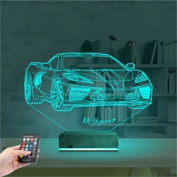 Araba Chevrolet Corvette Kişiye Özel 3D Lamba - Masa Gece Lambası