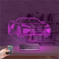 Araba Chevrolet Corvette Kişiye Özel 3D Lamba - Masa Gece Lambası