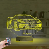 Araba Chevrolet Corvette Kişiye Özel 3D Lamba - Masa Gece Lambası