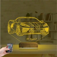 Araba Chevrolet Corvette Kişiye Özel 3D Lamba - Masa Gece Lambası