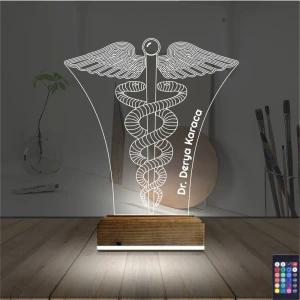 Doktor Tıp Logo Kişiye Özel 3D Lamba - Masa Gece Lambası