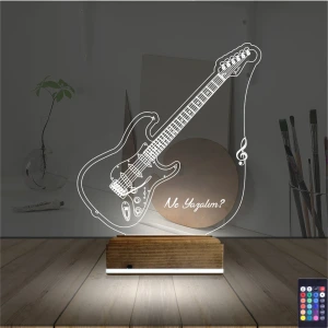 Elektro Gitar Müzik Kişiye Özel 3D Lamba - Masa Gece Lambası