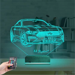 Spor Araba Mustang Kişiye Özel 3D Lamba - Masa Gece Lambası