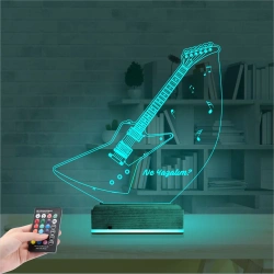 Elektro Gitar Müzik Kişiye Özel 3D Lamba - Masa Gece Lambası