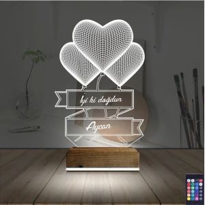 Kalp Sevgiliye Hediye Kişiye Özel 3D Lamba - Masa Gece Lambası