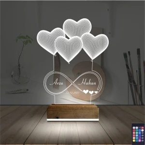 Kalp Sevgiliye Hediye Kişiye Özel 3D Lamba - Masa Gece Lambası