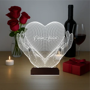 Kalp Sevgiliye Hediye Kişiye Özel 3D Lamba - Masa Gece Lambası