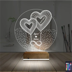 Kalp Sevgiliye Hediye Kişiye Özel 3D Lamba - Masa Gece Lambası