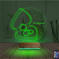 Kalp Yüzük Yıldönümü Hediye Kişiye Özel 3D Lamba - Masa Gece Lambası Kalp Yüzük Yıldönümü Hediye Kişiye Özel 3D Lamba - Masa Gece Lambası