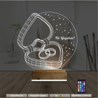 Kalp Yüzük Yıldönümü Hediye Kişiye Özel 3D Lamba - Masa Gece Lambası Kalp Yüzük Yıldönümü Hediye Kişiye Özel 3D Lamba - Masa Gece Lambası