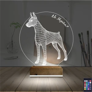 Köpek Doberman Kişiye Özel 3D Lamba - Masa Gece Lambası