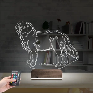 Köpek Golden Kişiye Özel 3D Lamba - Masa Gece Lambası
