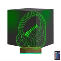 Dj Müzik Kulaklık Kişiye Özel 3D Lamba - Masa Gece Lambası