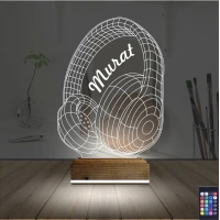 Dj Müzik Kulaklık Kişiye Özel 3D Lamba - Masa Gece Lambası