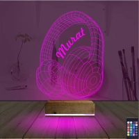 Dj Müzik Kulaklık Kişiye Özel 3D Lamba - Masa Gece Lambası