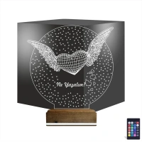 Kalp Melek Sevgiliye Hediye Kişiye Özel 3D Lamba - Masa Gece Lambası