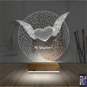Kalp Melek Sevgiliye Hediye Kişiye Özel 3D Lamba - Masa Gece Lambası