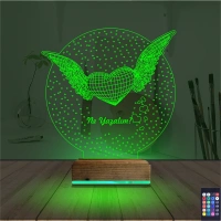 Kalp Melek Sevgiliye Hediye Kişiye Özel 3D Lamba - Masa Gece Lambası