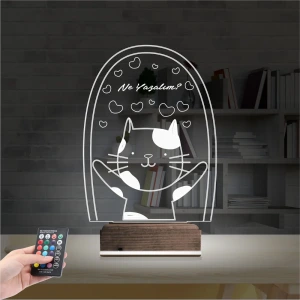 Sevimli Kedi Kalp Kişiye Özel 3D Lamba - Masa Gece Lambası Sevimli Kedi Kalp Kişiye Özel 3D Lamba - Masa Gece Lambası