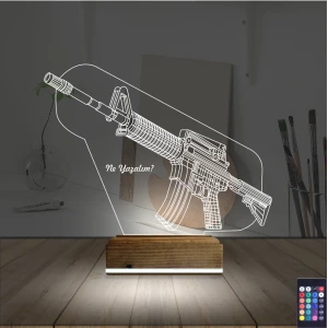 Asker Polis Tüfek Kişiye Özel 3D Lamba - Masa Gece Lambası