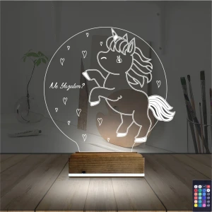 Unicorn At Çocuk Odası Kişiye Özel 3D Lamba - Masa Gece Lambası