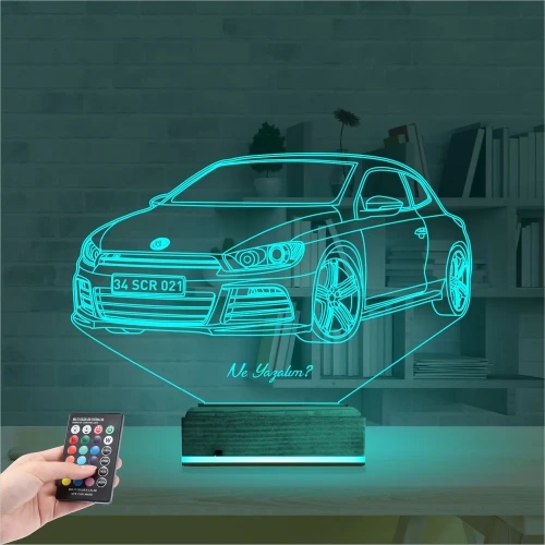 Araba Volkswagen Scirocco Kişiye Özel 3D Lamba - Masa Gece Lambası