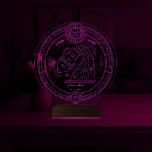 Astroloji Kova Burcu Kişiye Özel 3D Lamba - Masa Gece Lambası
