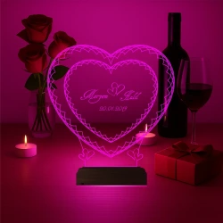 Kalp Sevgiliye Hediye Kişiye Özel 3D Lamba - Masa Gece Lambası