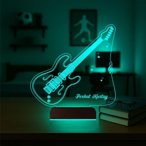 Elektro Gitar Gitarist Kişiye Özel 3D Lamba - Masa Gece Lambası