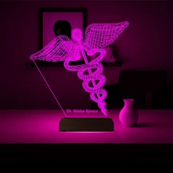 Doktora Hediye Tıp Logo Kişiye Özel 3D Lamba - Masa Gece Lambası