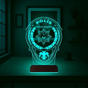 Polise Hediye Polis Logo Kişiye Özel 3D Lamba - Masa Gece Lambası