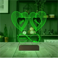 2 Kalp Sonsuzluk Sevgiliye Hediye Kişiye Özel 3D Lamba - Masa Gece Lambası