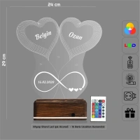 2 Kalp Sonsuzluk Sevgiliye Hediye Kişiye Özel 3D Lamba - Masa Gece Lambası
