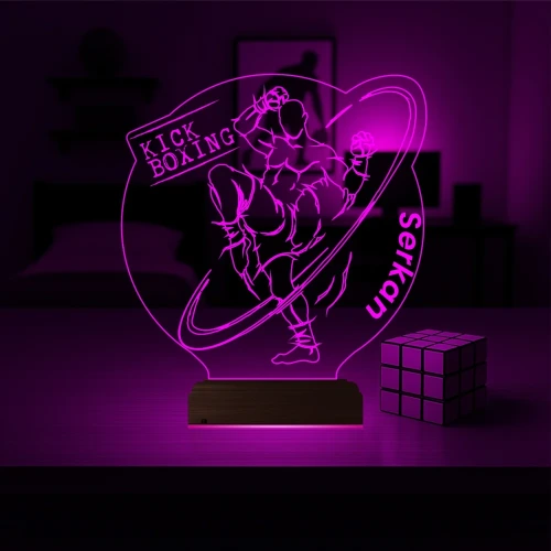 Kick Box Boksör Hediye Kişiye Özel 3D Lamba - Masa Gece Lambası