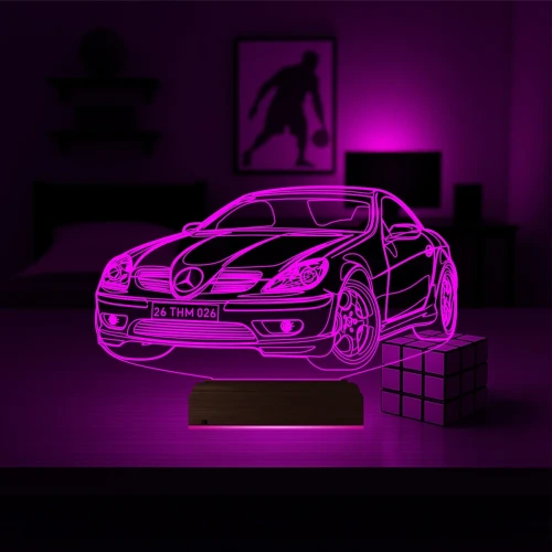 Spor Araba Mercedes SLK Tasarım Kişiye Özel 3D Lamba - Masa Gece Lambası
