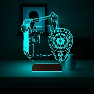 Polise Hediye Polis Logo Kişiye Özel 3D Lamba - Masa Gece Lambası